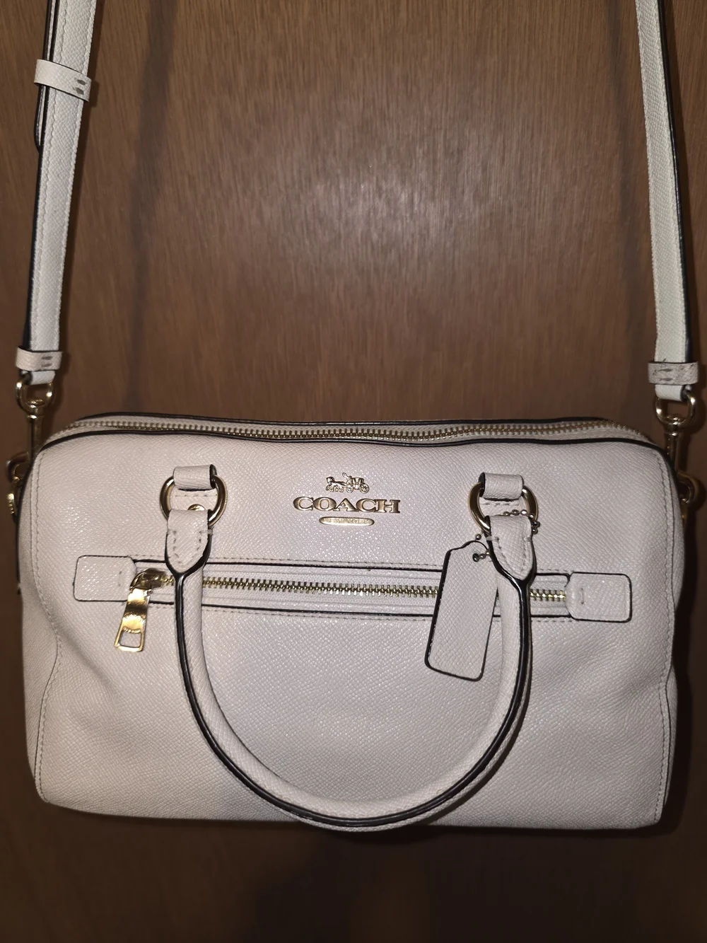 Coach‎ Rowan Satchel F79946 Chalk White Pebbled Leather Crossbody Tote Bag